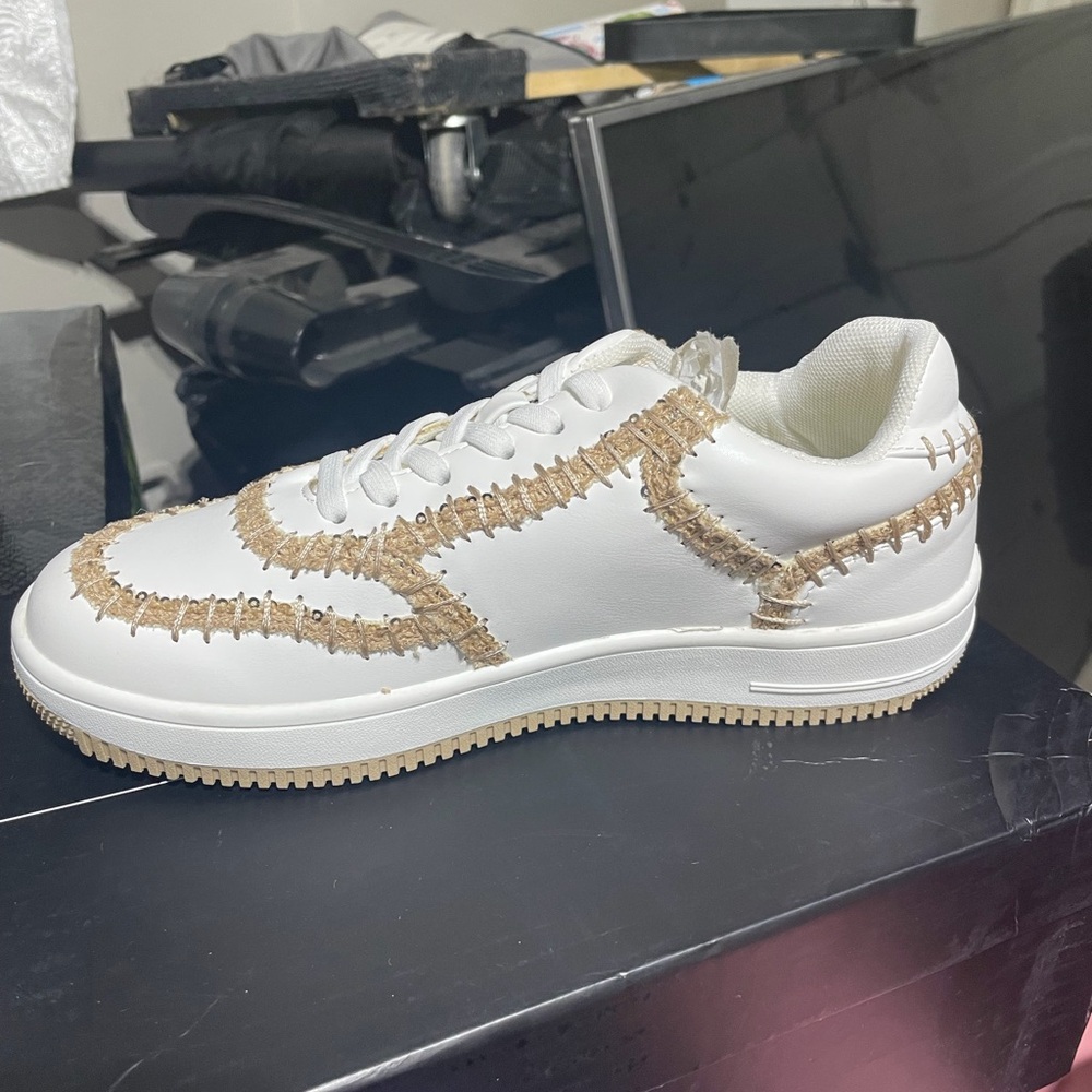 Cape Robbin White Sneakers with Tan Stitching